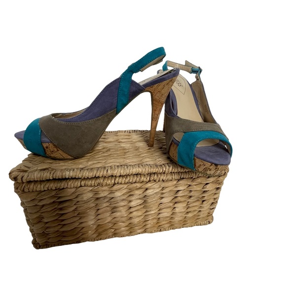 Guess Almost 5” Heel Cork Sling Back Open Toe SZ 7-1/2 - Picture 9 of 12